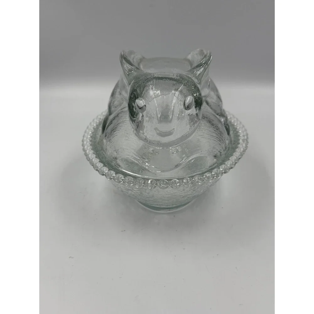 Vintage Clear Glass Rabbit Covered Dish - Indiana Glass Bunny on Nest 7